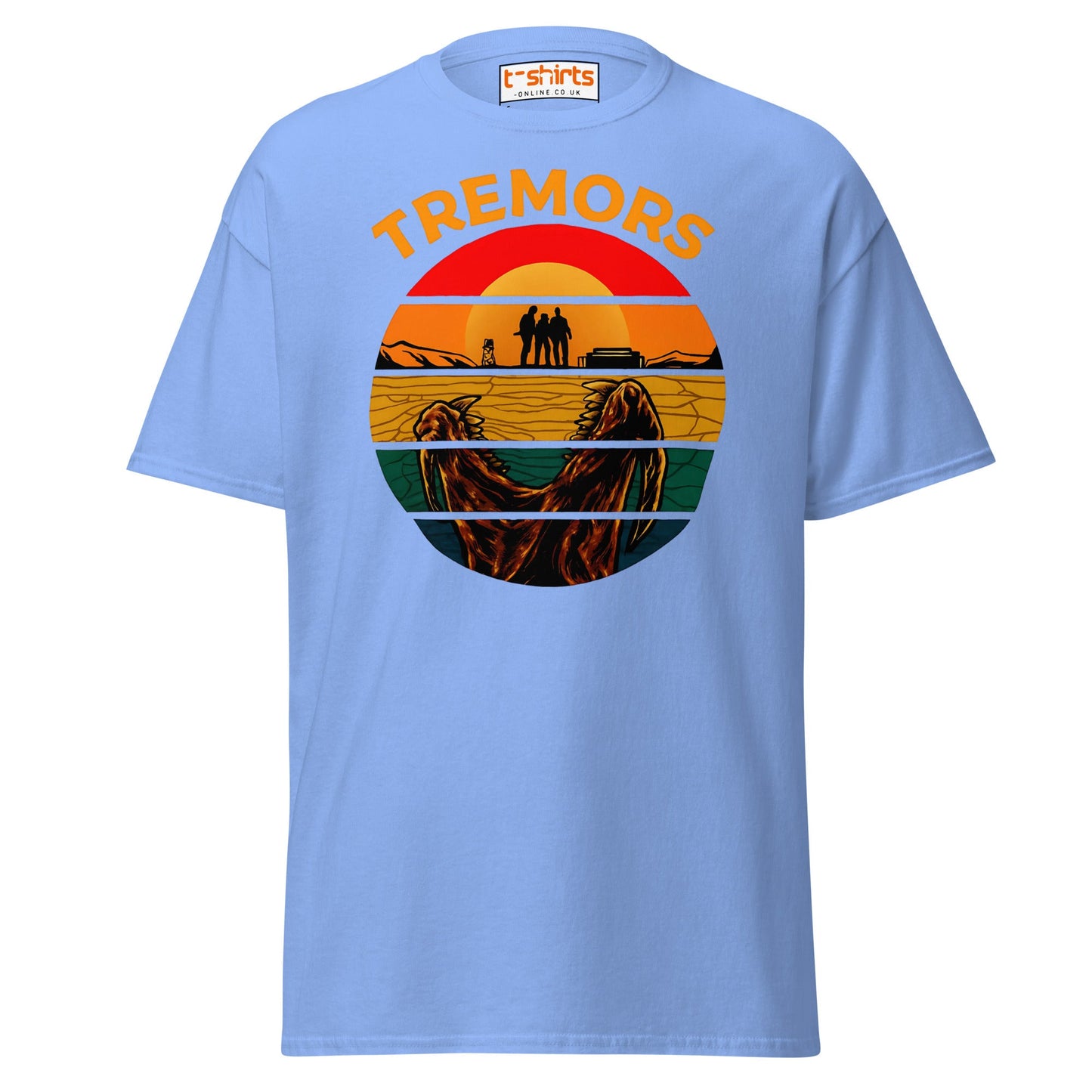 Tremors T-Shirt – Retro Sunset Graboid Movie Monster Tee - Carolina Blue - T-Shirts Online