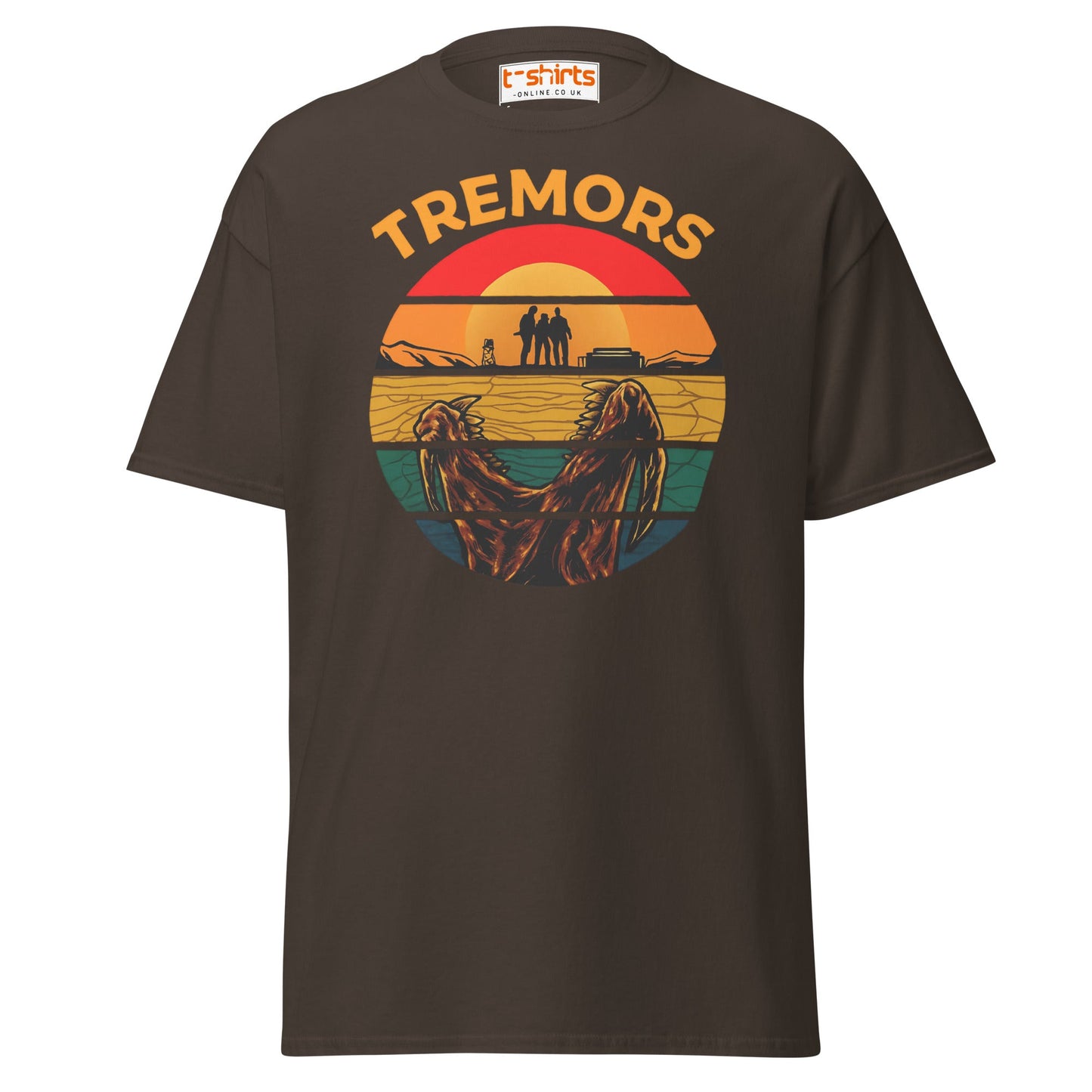 Tremors T-Shirt – Retro Sunset Graboid Movie Monster Tee - Dark Chocolate - T-Shirts Online