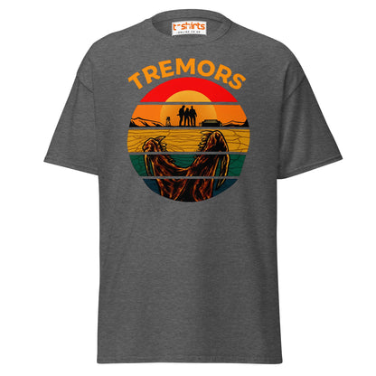 Tremors T-Shirt – Retro Sunset Graboid Movie Monster Tee - Dark Heather - T-Shirts Online
