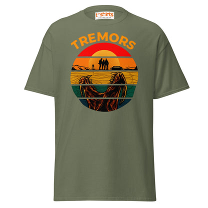 Tremors T-Shirt – Retro Sunset Graboid Movie Monster Tee - Military Green - T-Shirts Online