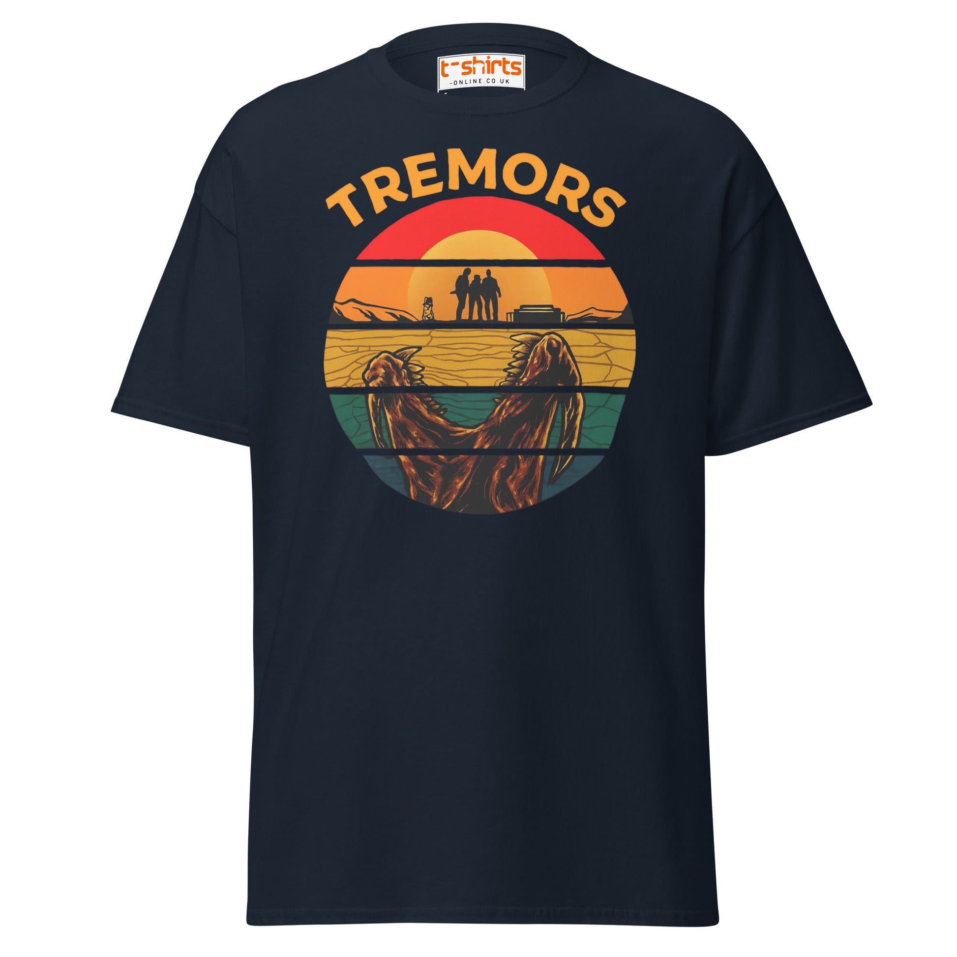 Tremors T-Shirt – Retro Sunset Graboid Movie Monster Tee - Navy - T-Shirts Online