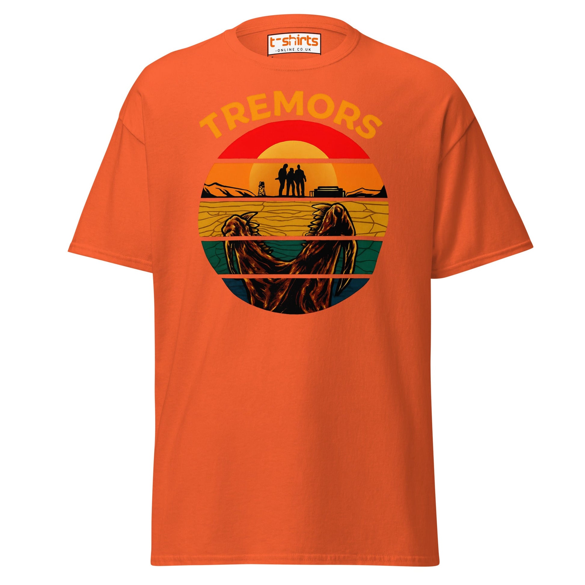 Tremors T-Shirt – Retro Sunset Graboid Movie Monster Tee - Orange - T-Shirts Online