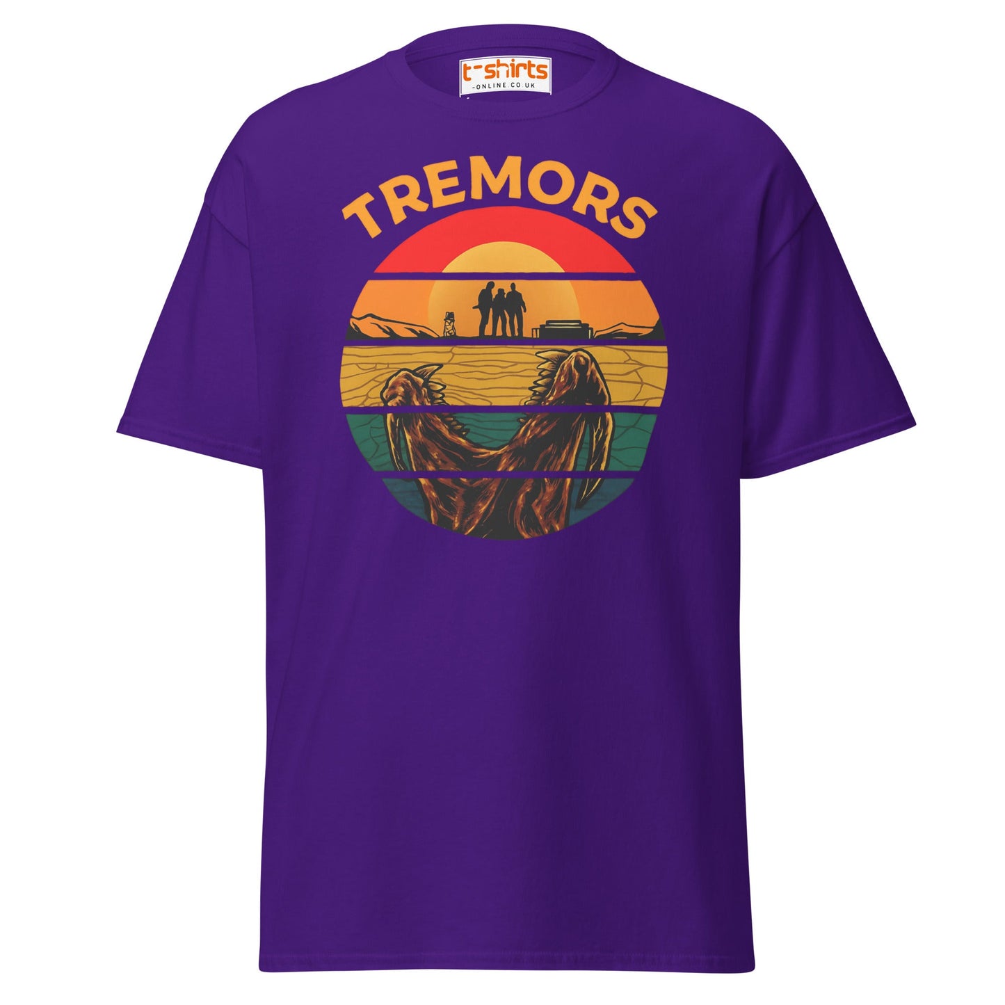 Tremors T-Shirt – Retro Sunset Graboid Movie Monster Tee - Purple - T-Shirts Online