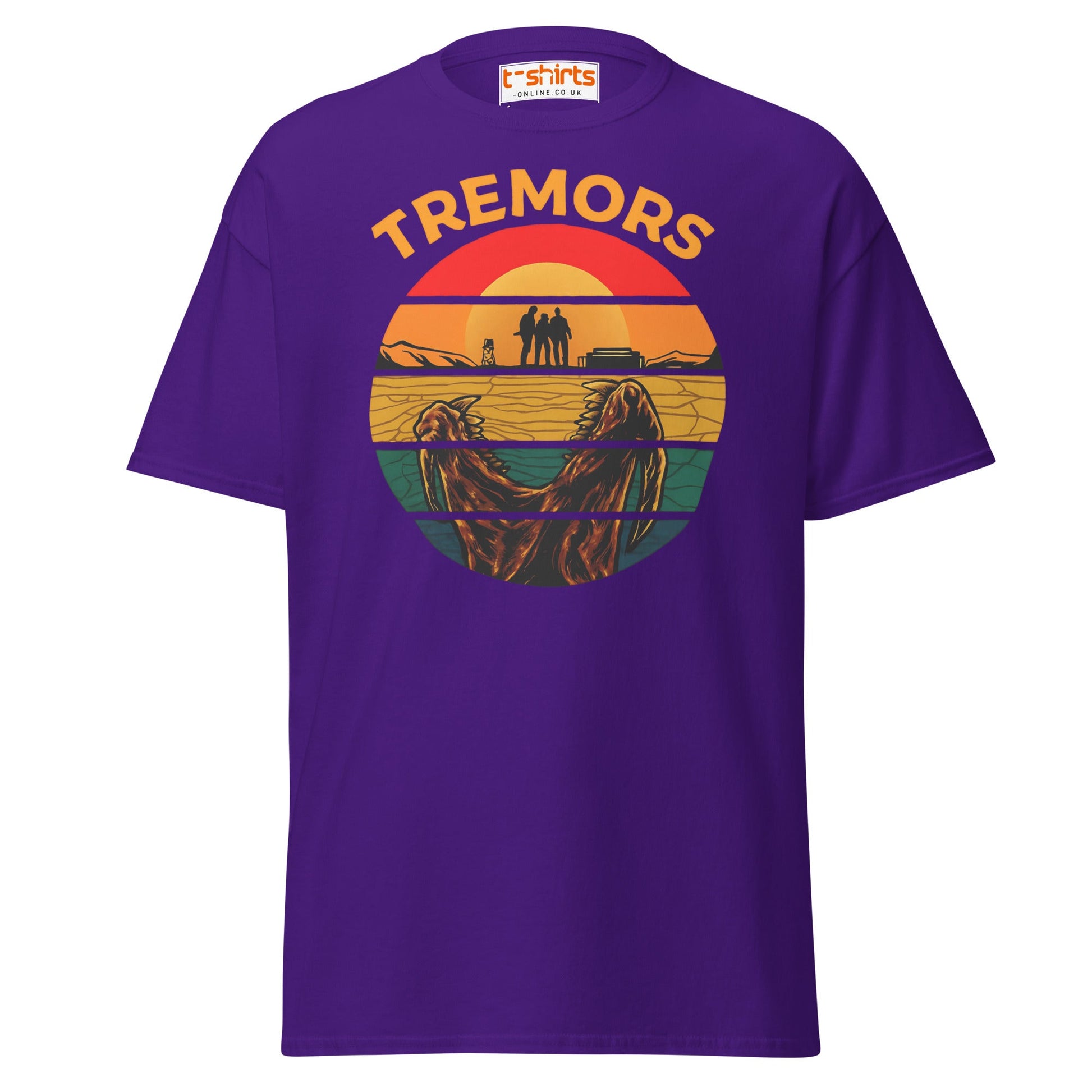Tremors T-Shirt – Retro Sunset Graboid Movie Monster Tee - Purple - T-Shirts Online