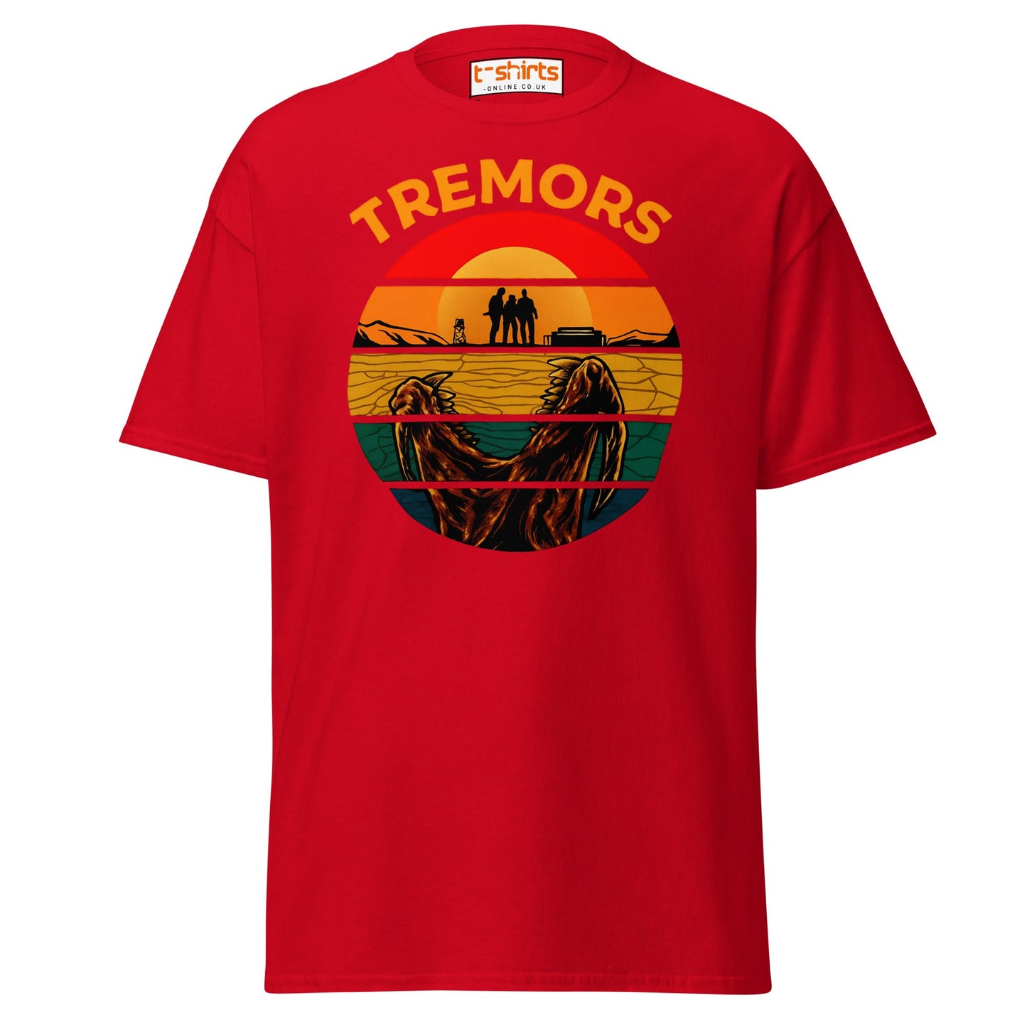 Tremors T-Shirt – Retro Sunset Graboid Movie Monster Tee - Red - T-Shirts Online