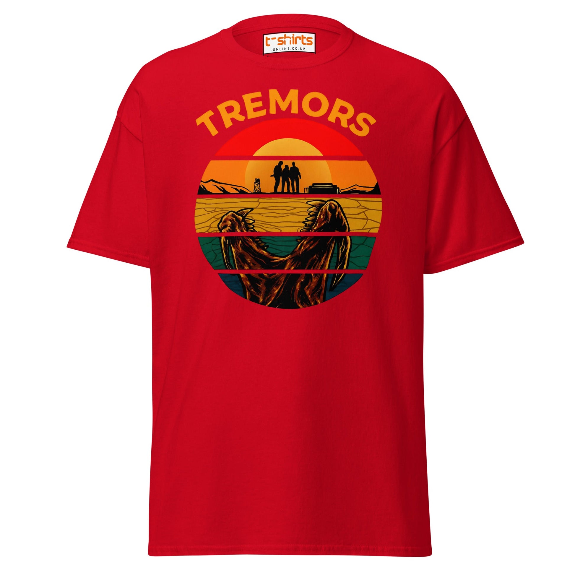 Tremors T-Shirt – Retro Sunset Graboid Movie Monster Tee - Red - T-Shirts Online