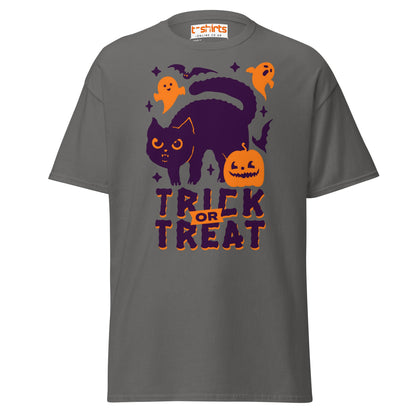 Trick or Treat Cat & Pumpkin Halloween T-Shirt - Charcoal - T-Shirts Online