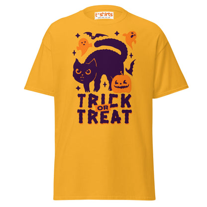 Trick or Treat Cat & Pumpkin Halloween T-Shirt - Gold - T-Shirts Online