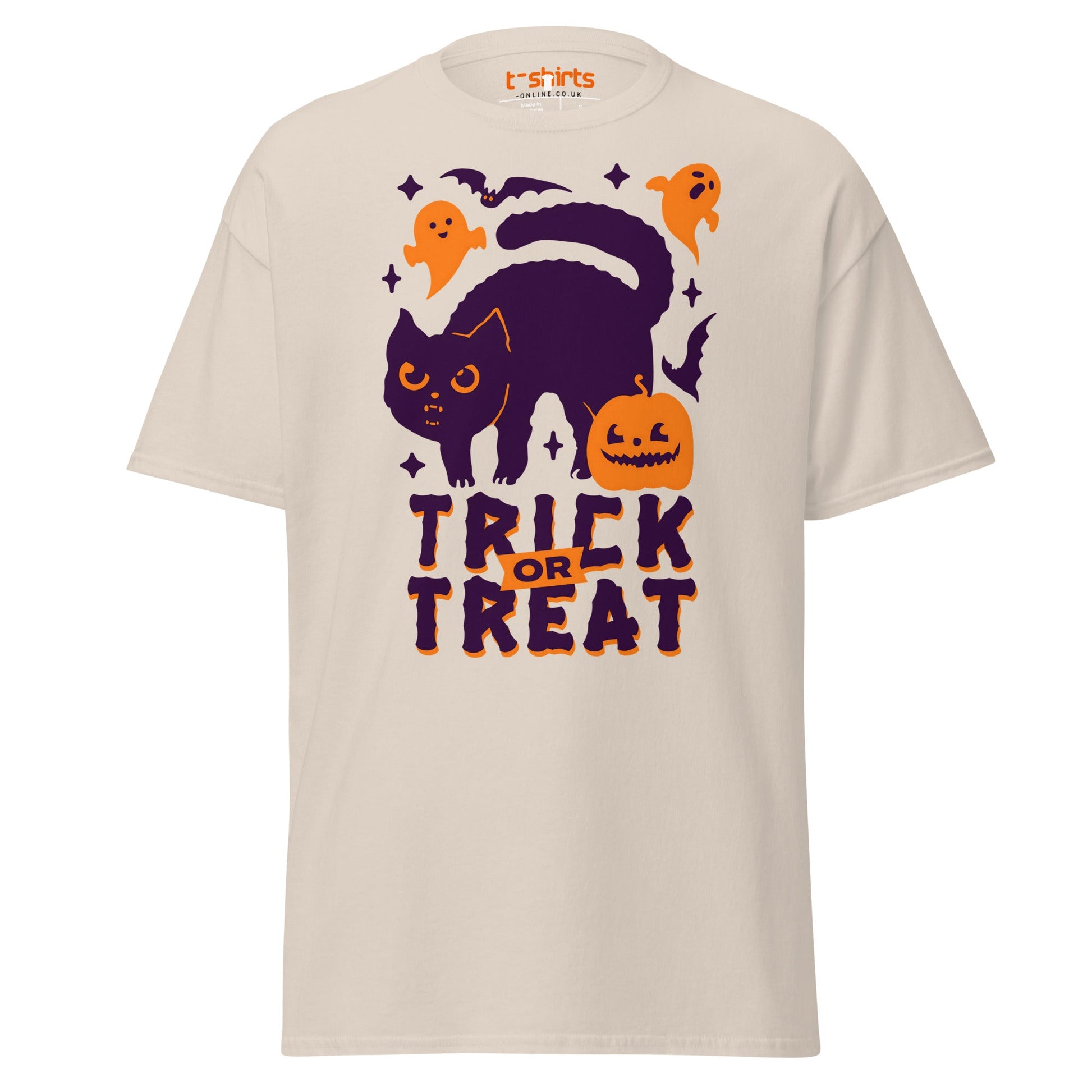 Trick or Treat Cat & Pumpkin Halloween T-Shirt - Natural - T-Shirts Online