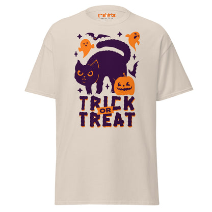 Trick or Treat Cat & Pumpkin Halloween T-Shirt - Natural - T-Shirts Online