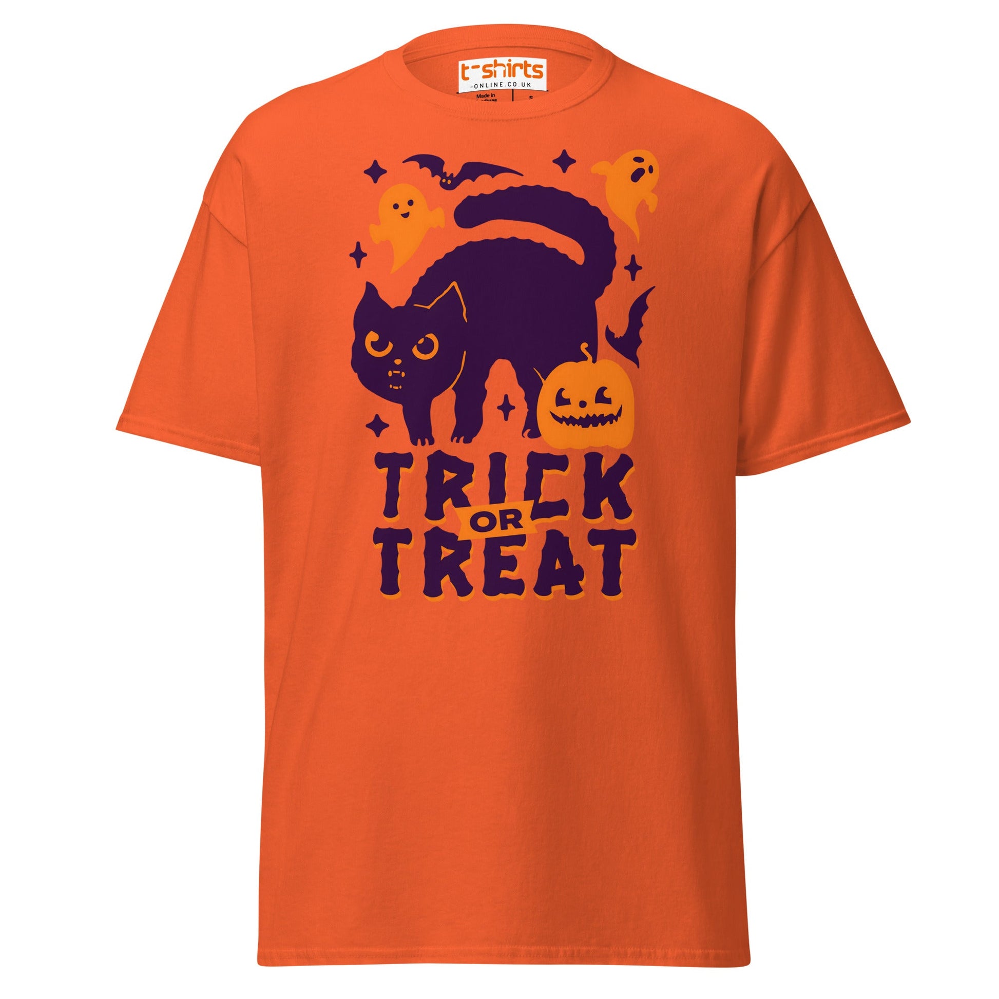 Trick or Treat Cat & Pumpkin Halloween T-Shirt - Orange - T-Shirts Online
