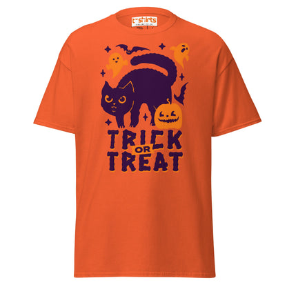 Trick or Treat Cat & Pumpkin Halloween T-Shirt - Orange - T-Shirts Online