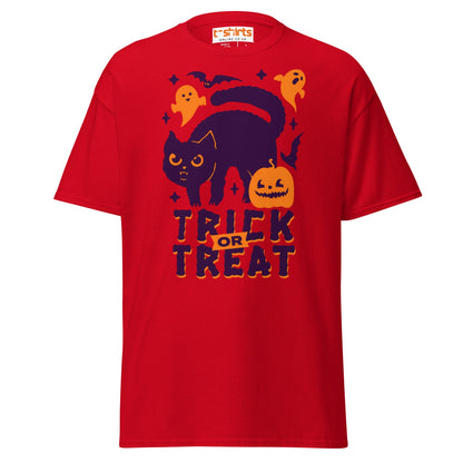 Trick or Treat Cat & Pumpkin Halloween T-Shirt - Red - T-Shirts Online