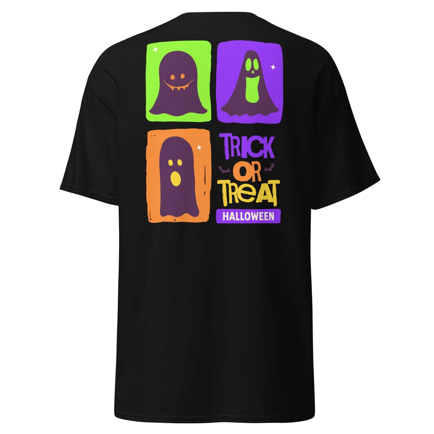 Trick or Treat Ghost Blocks Halloween T-Shirt - Black - T-Shirts Online
