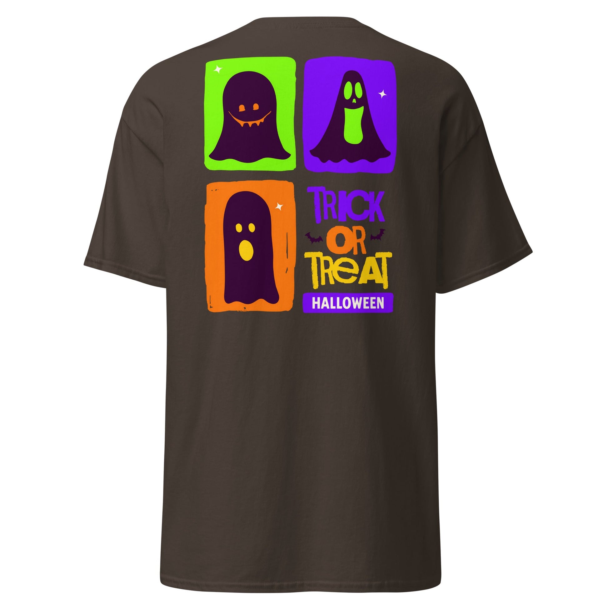 Trick or Treat Ghost Blocks Halloween T-Shirt - Dark Chocolate - T-Shirts Online
