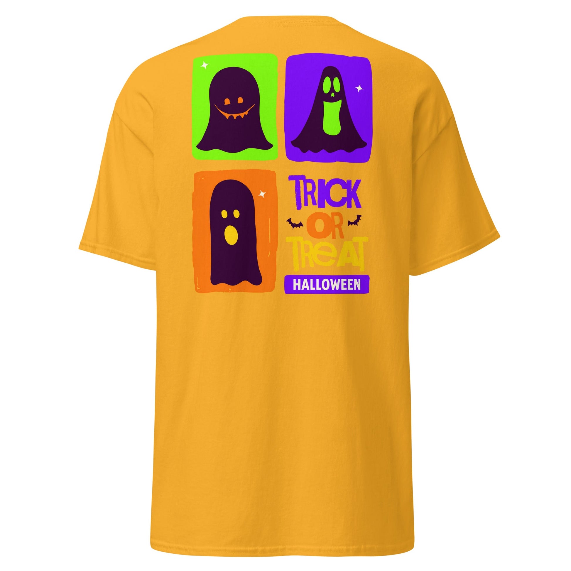 Trick or Treat Ghost Blocks Halloween T-Shirt - Gold - T-Shirts Online