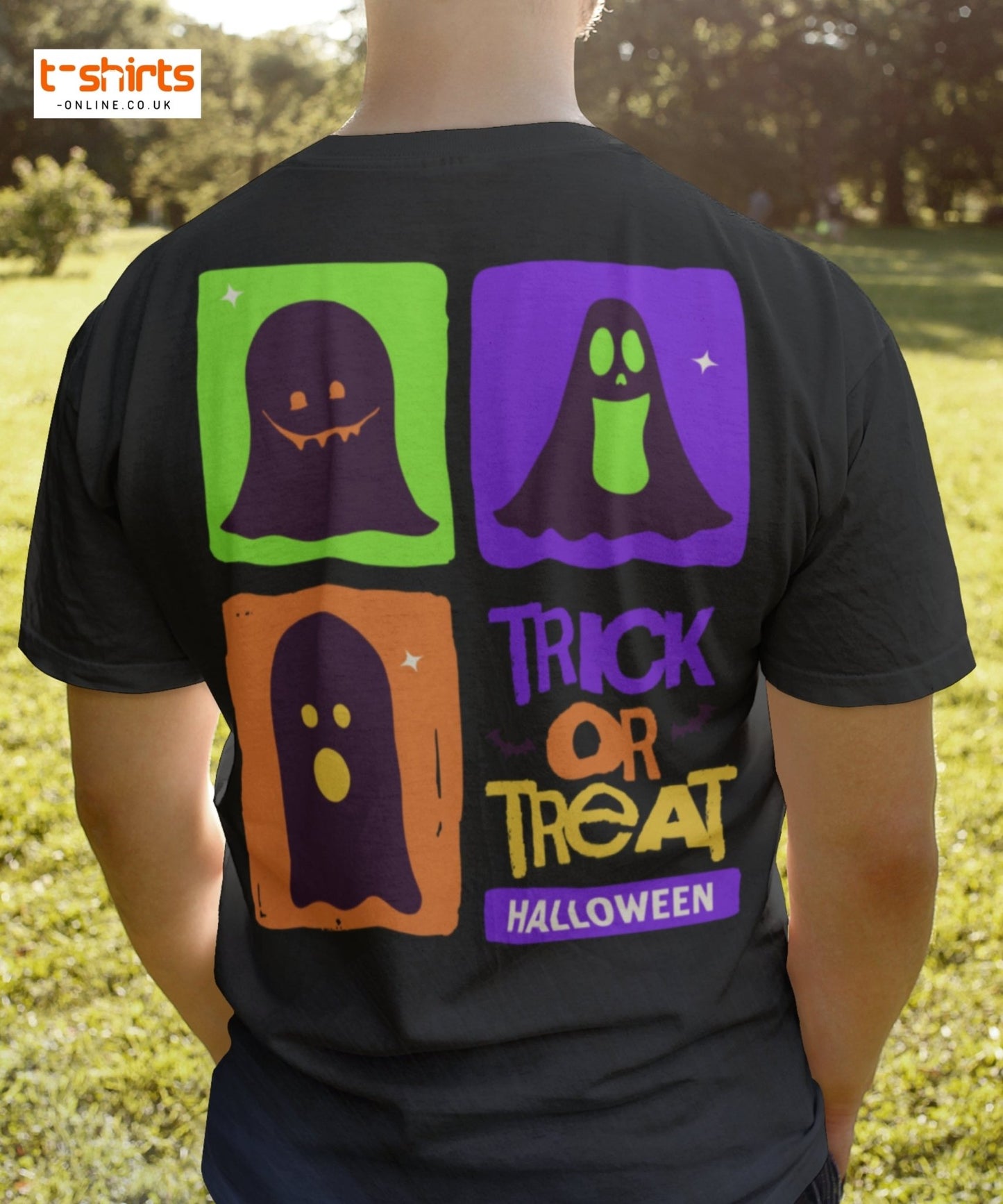 Trick or Treat Ghost Blocks Halloween T-Shirt - Maroon - T-Shirts Online