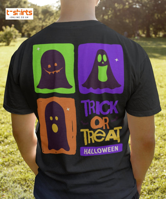 Trick or Treat Ghost Blocks Halloween T-Shirt - Maroon - T-Shirts Online