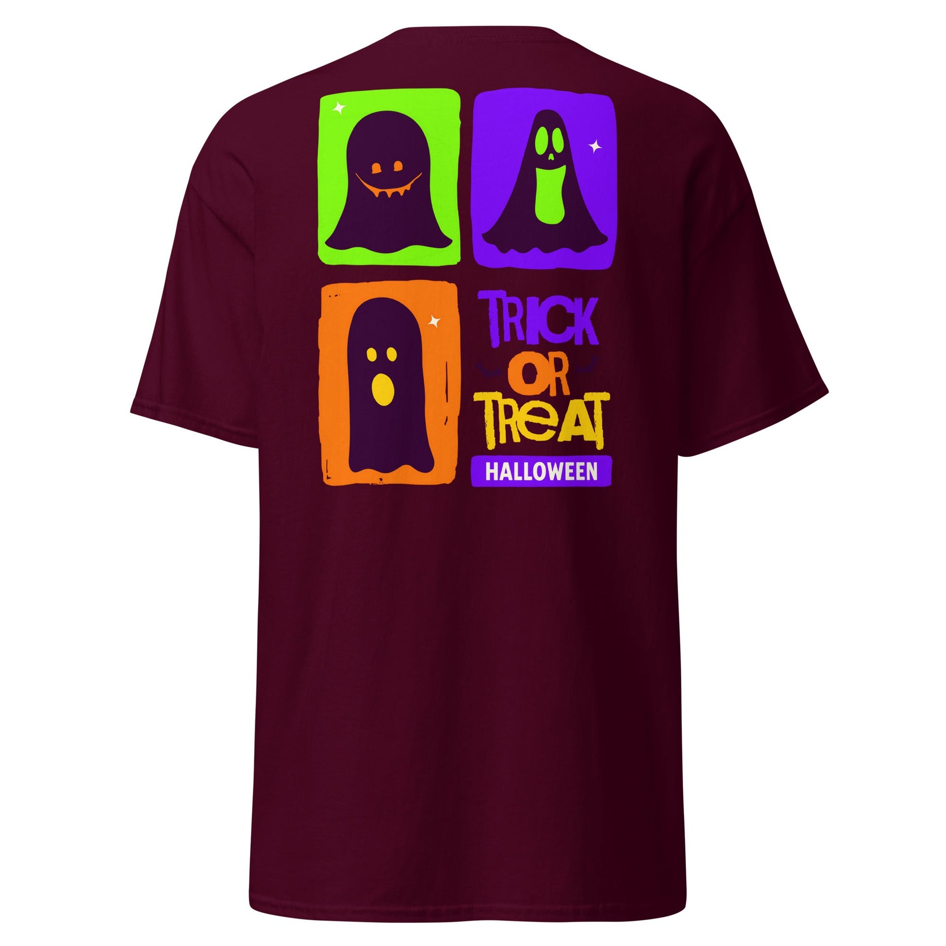 Trick or Treat Ghost Blocks Halloween T-Shirt - Maroon - T-Shirts Online