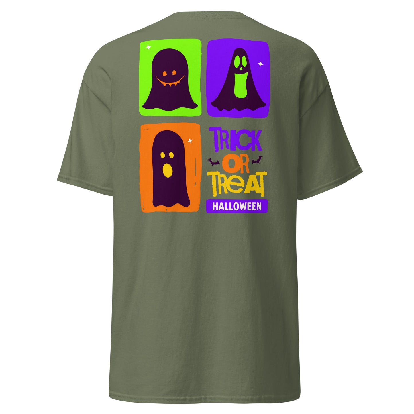 Trick or Treat Ghost Blocks Halloween T-Shirt - Military Green - T-Shirts Online
