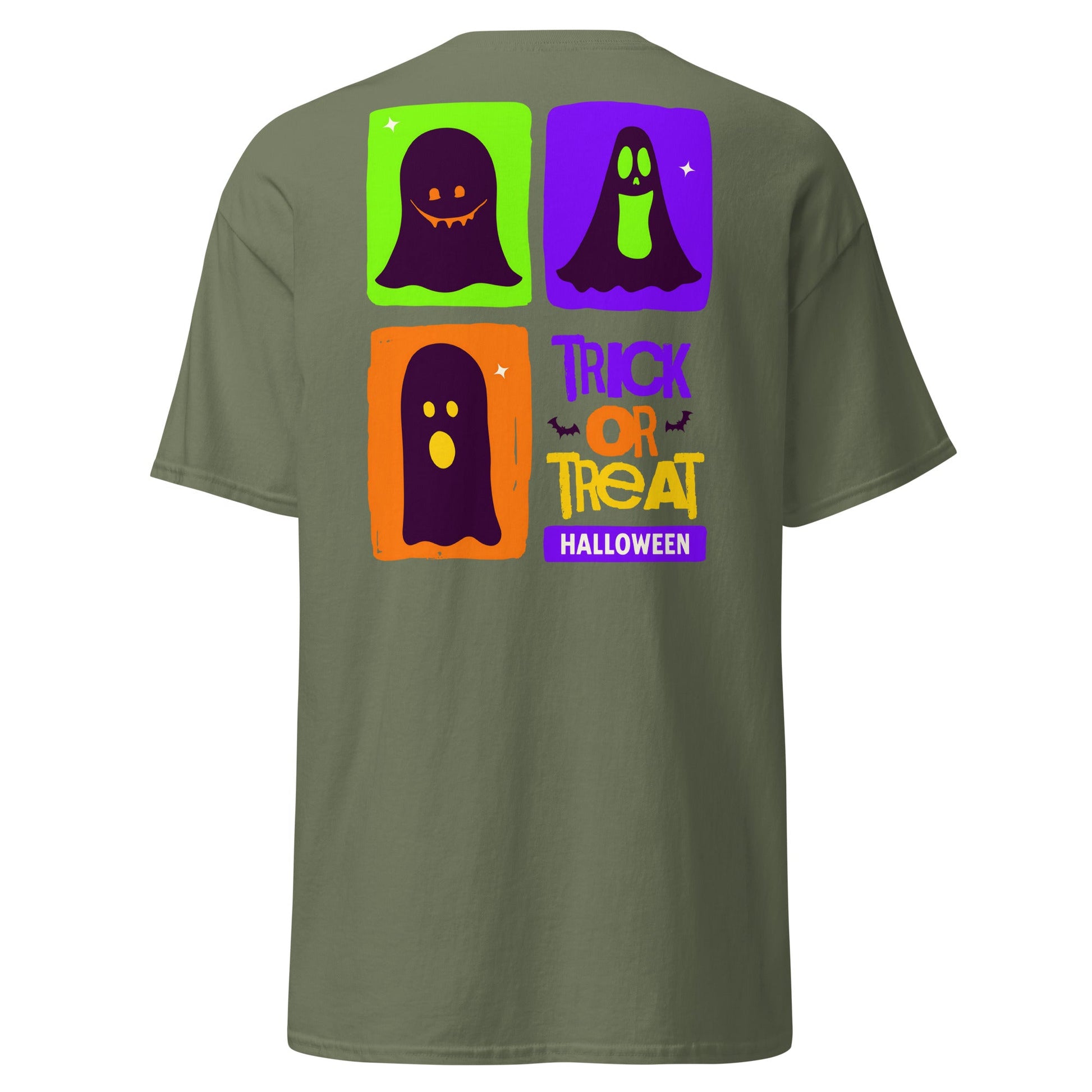 Trick or Treat Ghost Blocks Halloween T-Shirt - Military Green - T-Shirts Online