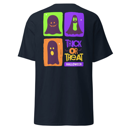 Trick or Treat Ghost Blocks Halloween T-Shirt - Navy - T-Shirts Online
