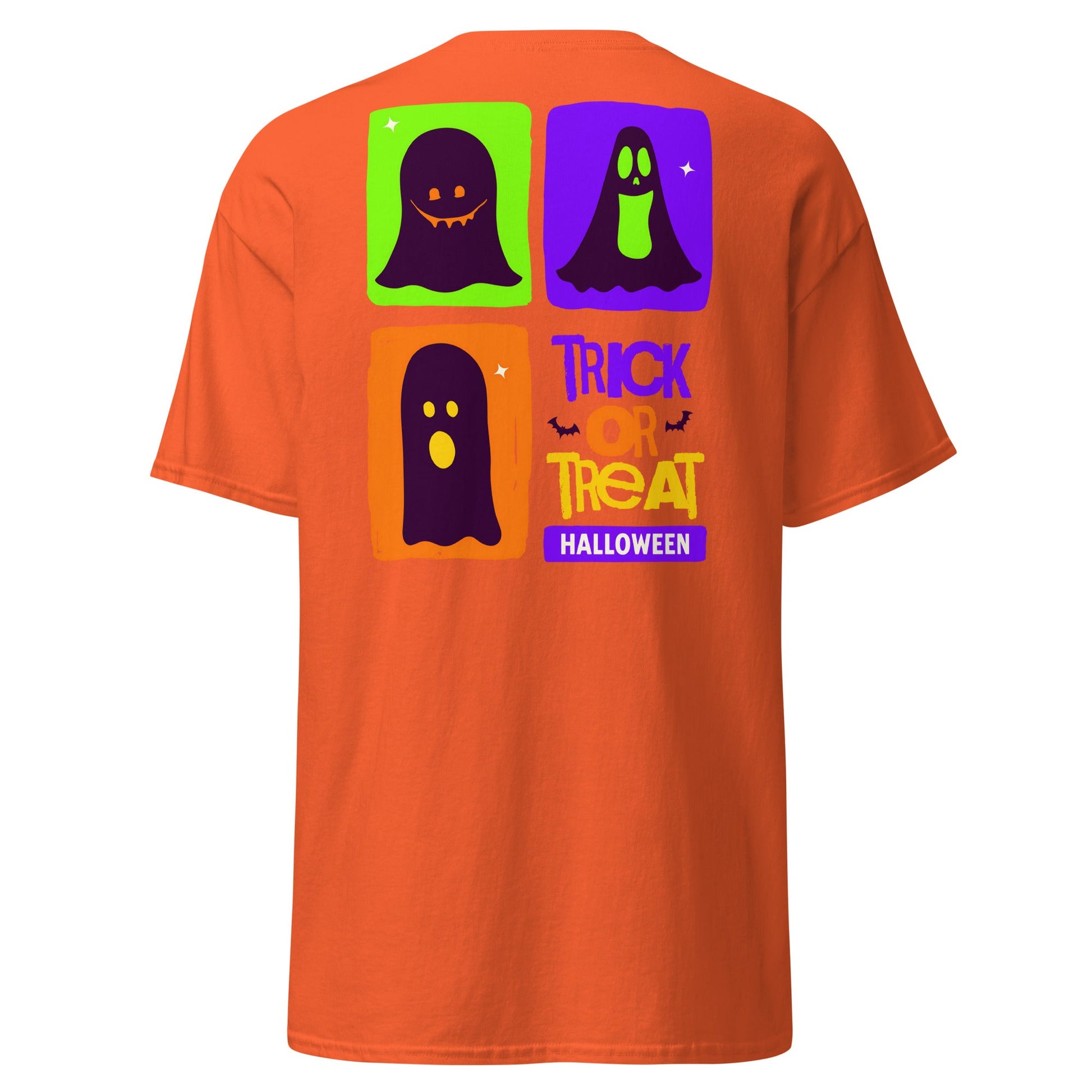 Trick or Treat Ghost Blocks Halloween T-Shirt - Orange - T-Shirts Online