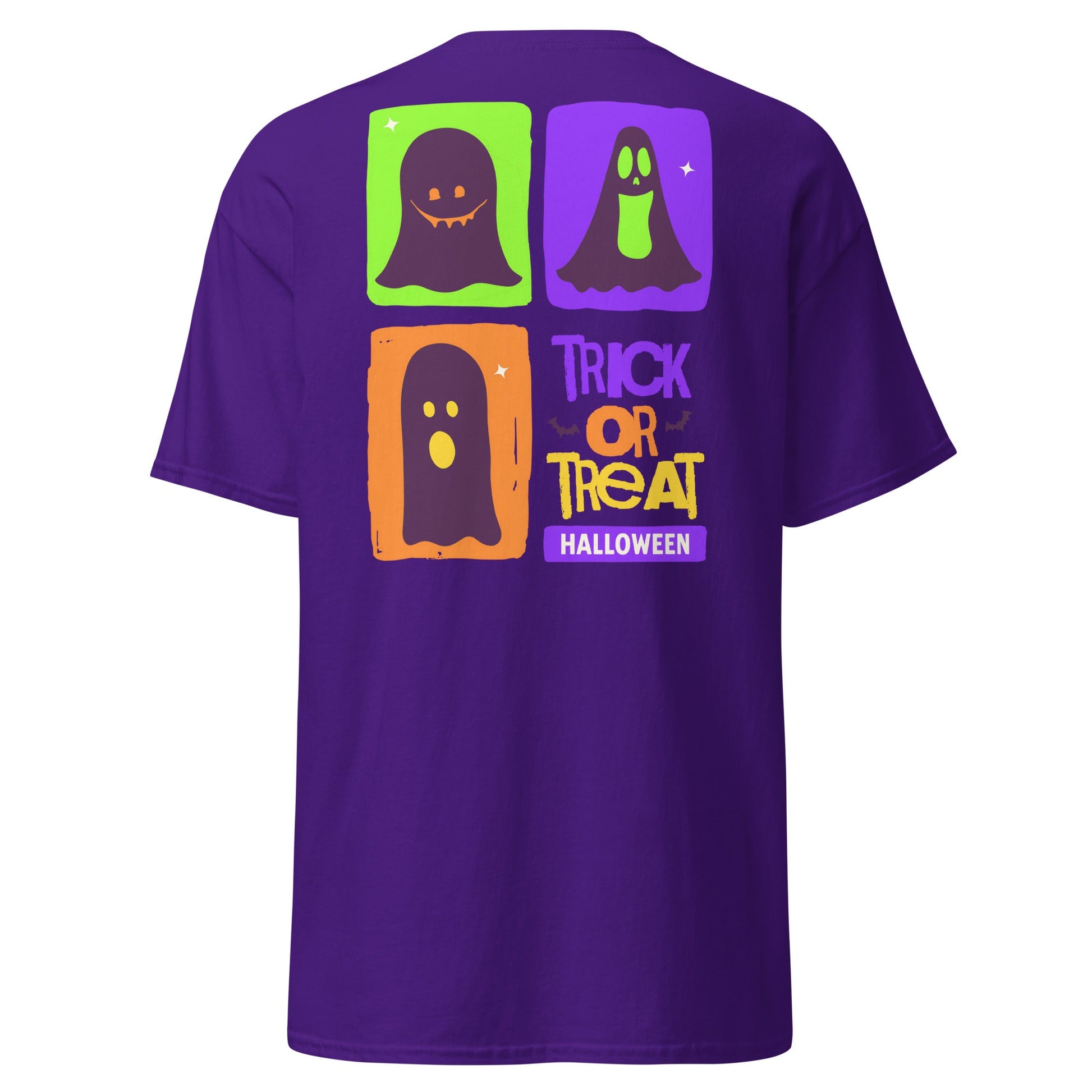 Trick or Treat Ghost Blocks Halloween T-Shirt - Purple - T-Shirts Online