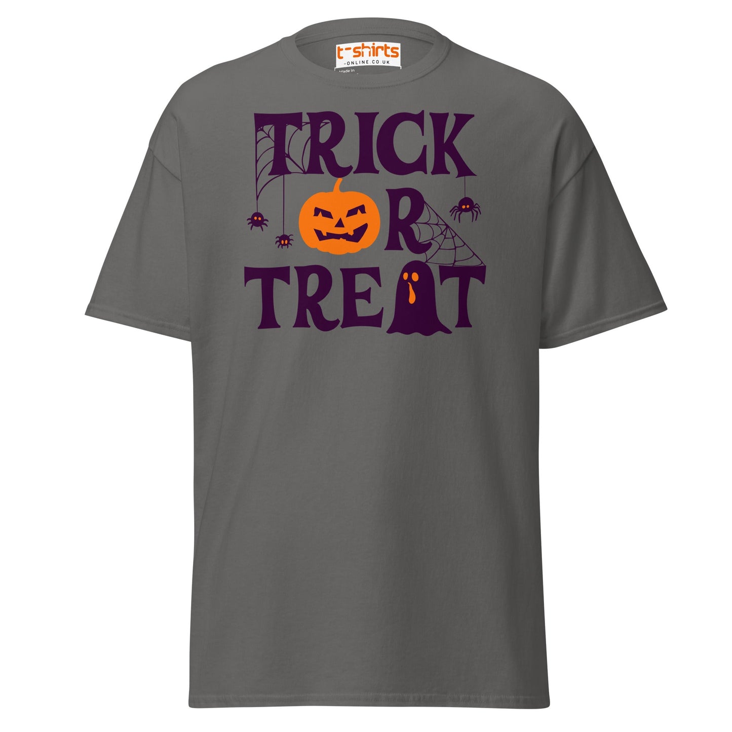 Trick or Treat Pumpkin Ghost Halloween T-Shirt - Charcoal - T-Shirts Online