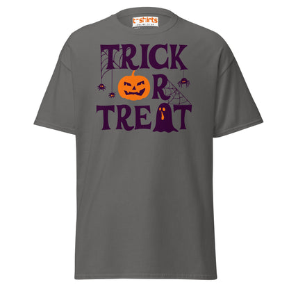 Trick or Treat Pumpkin Ghost Halloween T-Shirt - Charcoal - T-Shirts Online