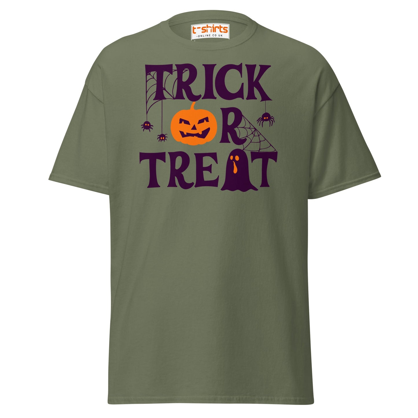 Trick or Treat Pumpkin Ghost Halloween T-Shirt - Military Green - T-Shirts Online