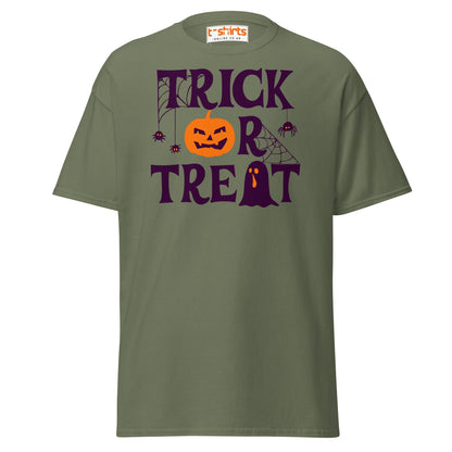 Trick or Treat Pumpkin Ghost Halloween T-Shirt - Military Green - T-Shirts Online