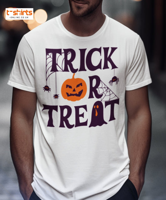 Trick or Treat Pumpkin Ghost Halloween T-Shirt - Red - T-Shirts Online