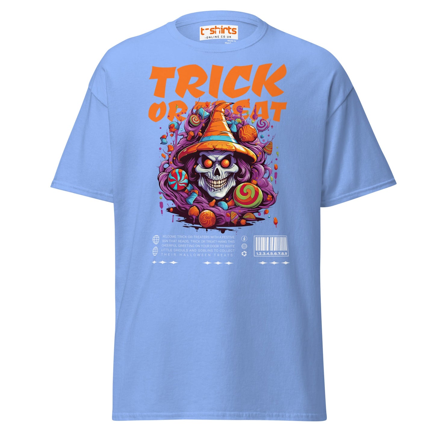 Trick or Treat Skull Halloween T-Shirt - Carolina Blue - T-Shirts Online