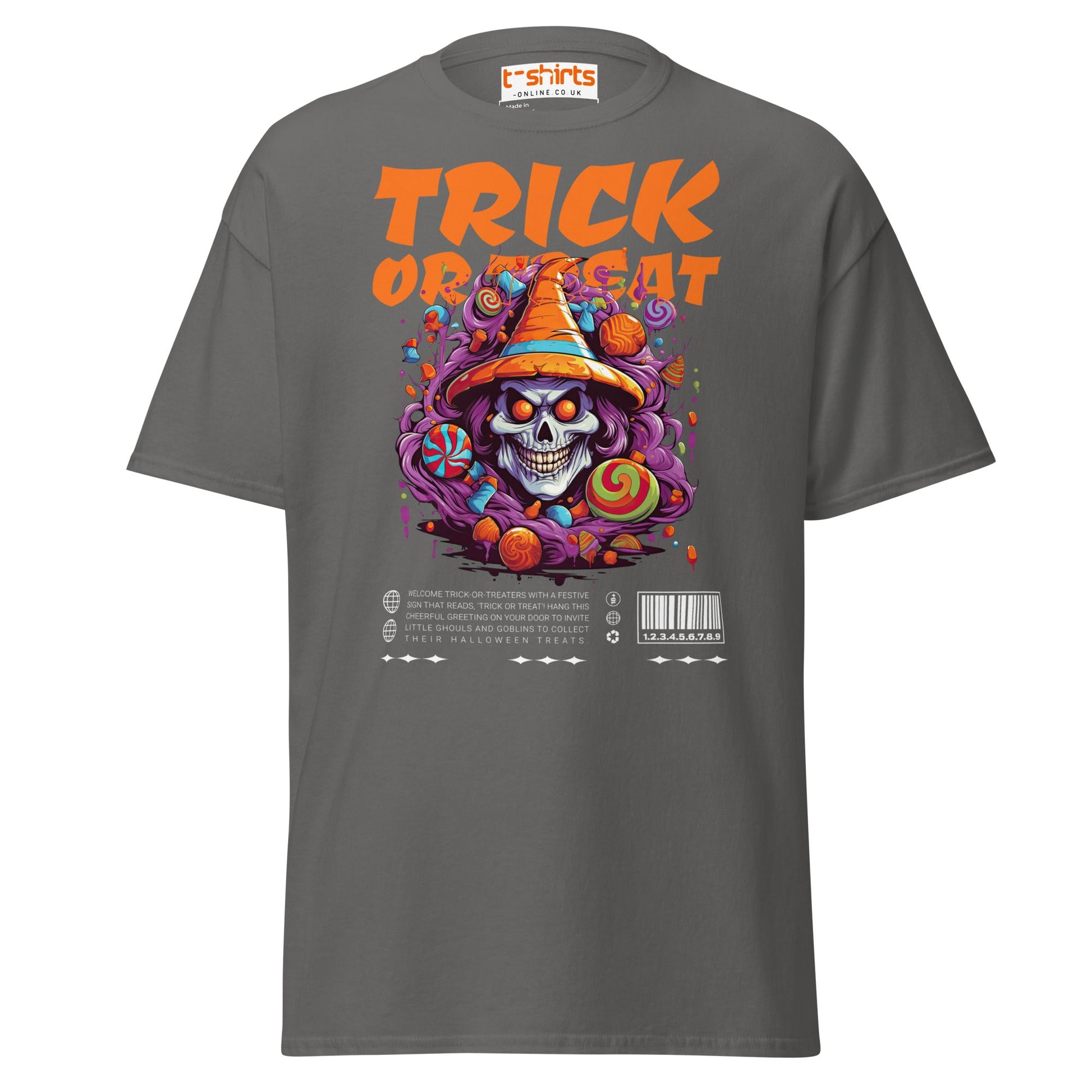 Trick or Treat Skull Halloween T-Shirt - Charcoal - T-Shirts Online