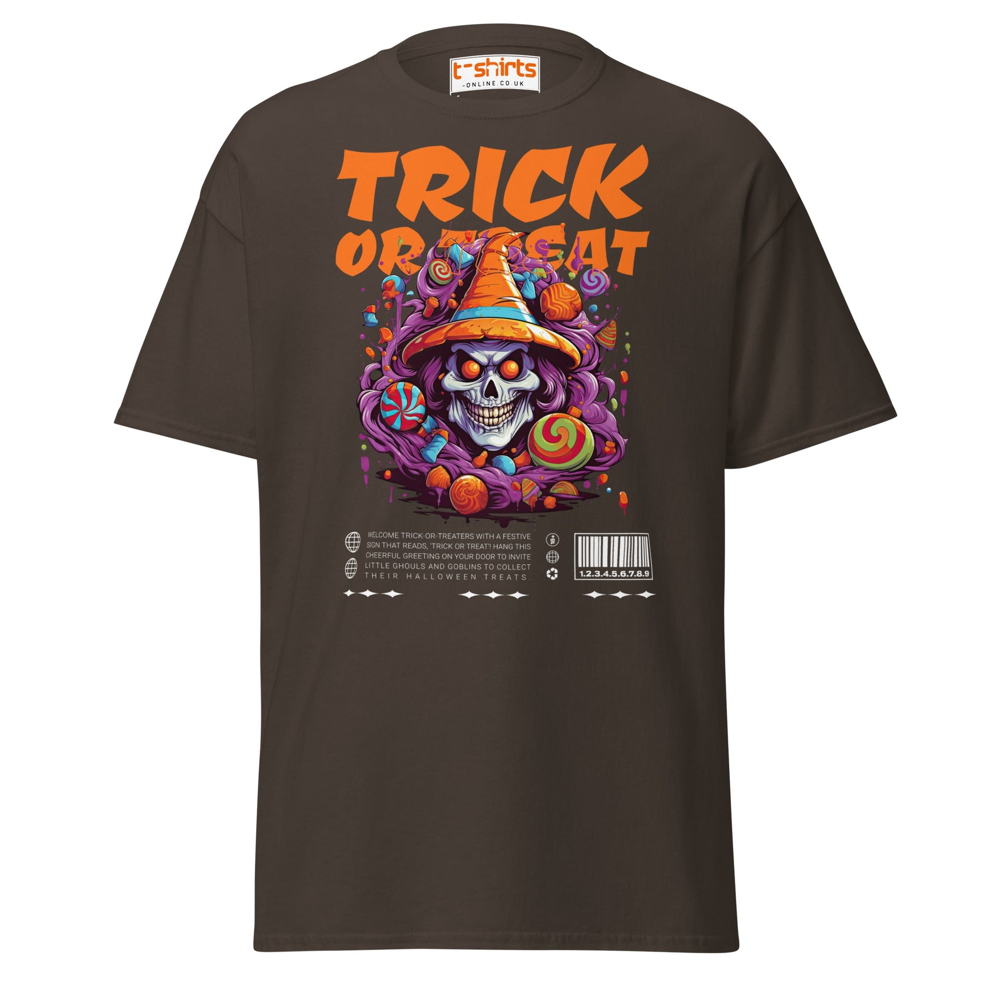 Trick or Treat Skull Halloween T-Shirt - Dark Chocolate - T-Shirts Online