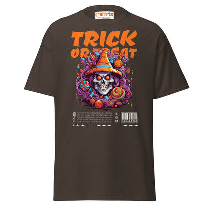 Trick or Treat Skull Halloween T-Shirt - Dark Chocolate - T-Shirts Online