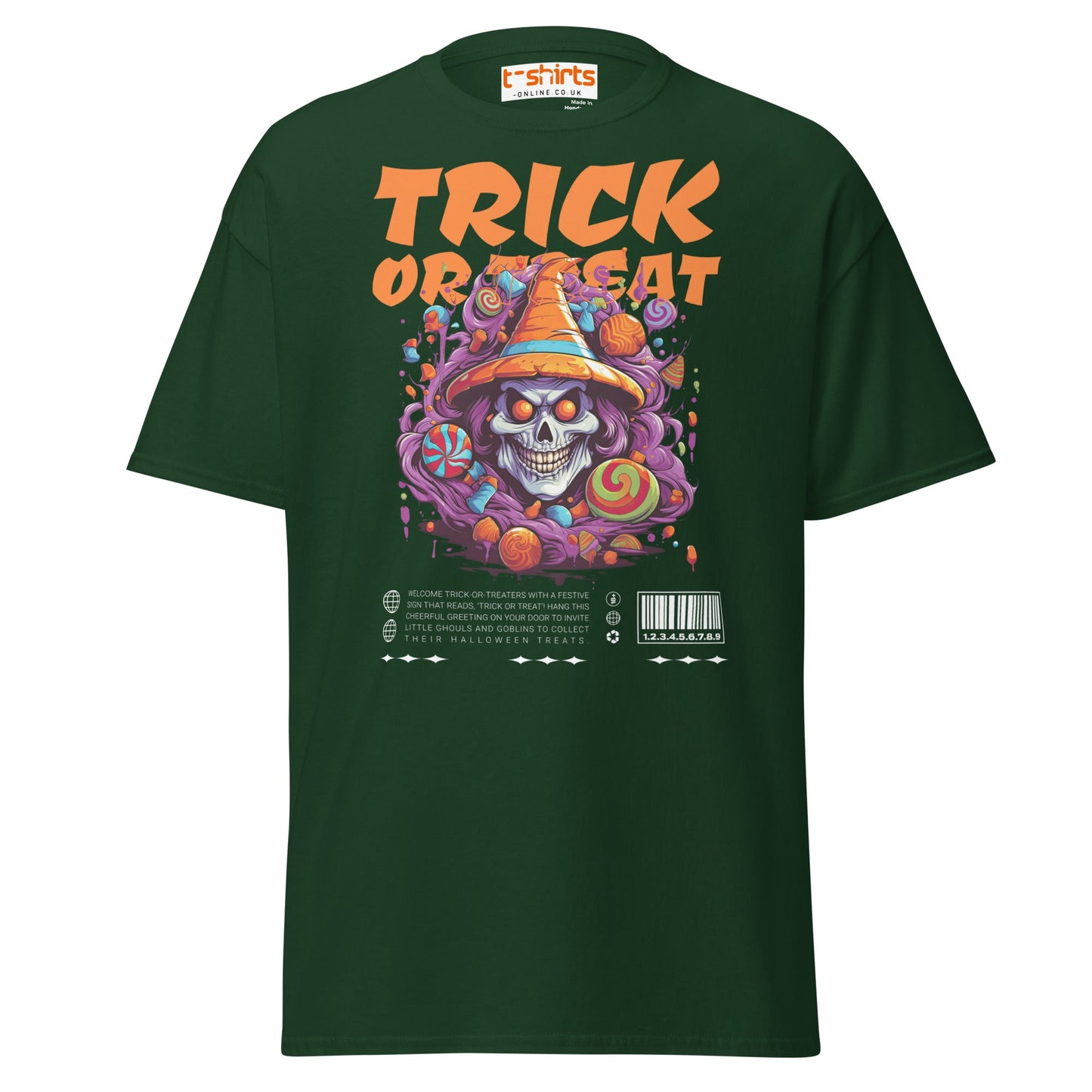 Trick or Treat Skull Halloween T-Shirt - Forest Green - T-Shirts Online