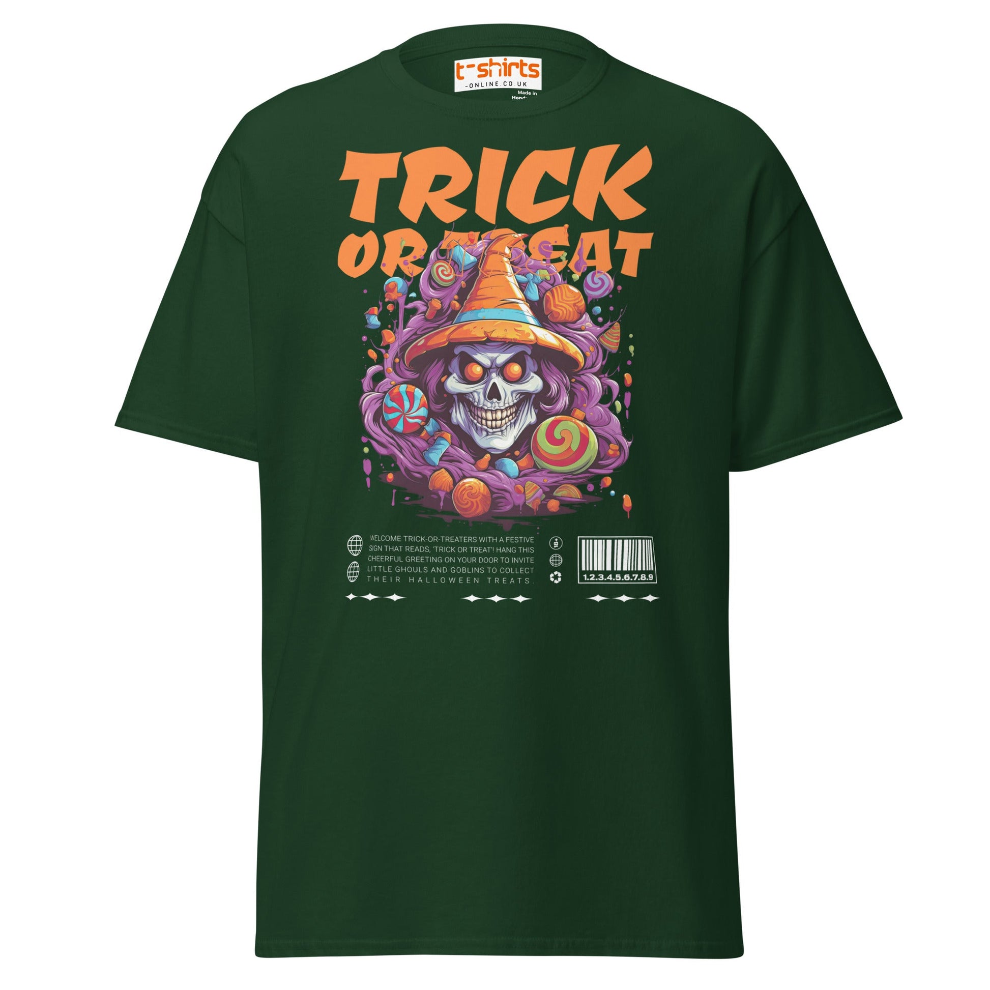 Trick or Treat Skull Halloween T-Shirt - Forest Green - T-Shirts Online