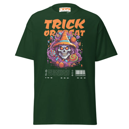 Trick or Treat Skull Halloween T-Shirt - Forest Green - T-Shirts Online