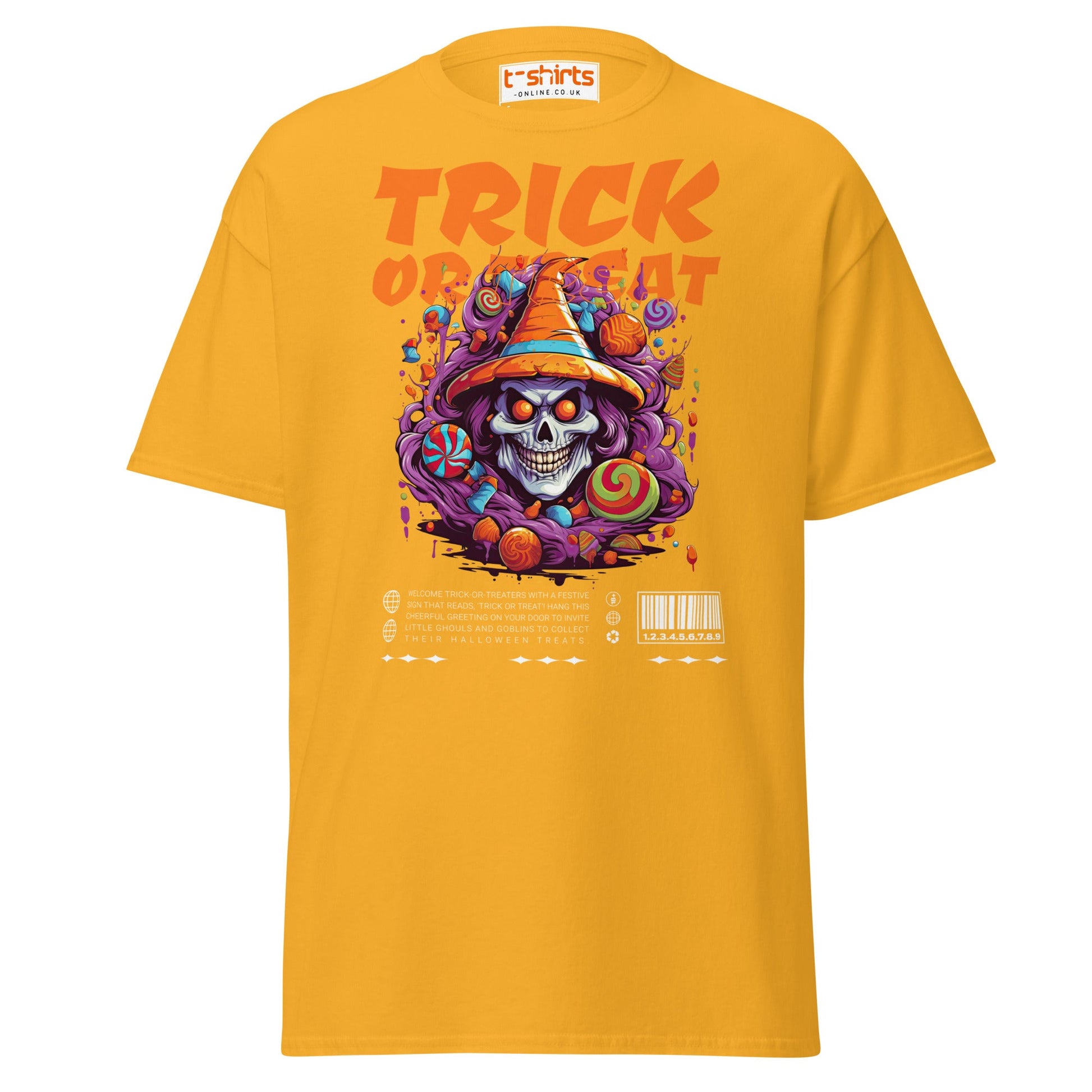 Trick or Treat Skull Halloween T-Shirt - Gold - T-Shirts Online