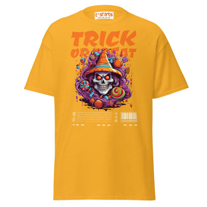 Trick or Treat Skull Halloween T-Shirt - Gold - T-Shirts Online