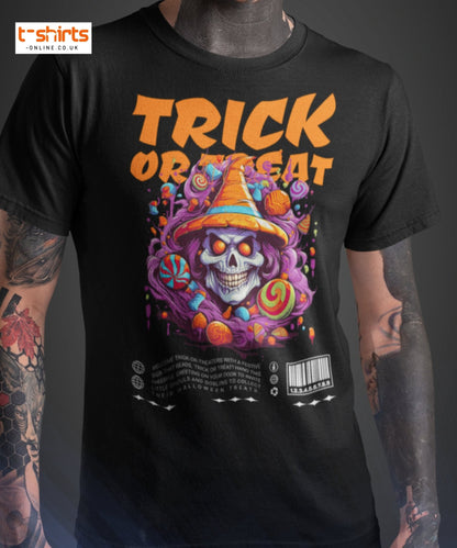 Trick or Treat Skull Halloween T-Shirt - Maroon - T-Shirts Online
