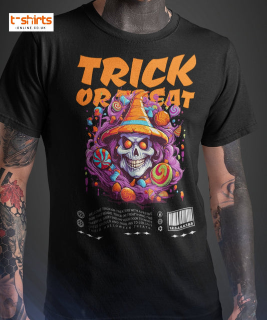 Trick or Treat Skull Halloween T-Shirt - Maroon - T-Shirts Online