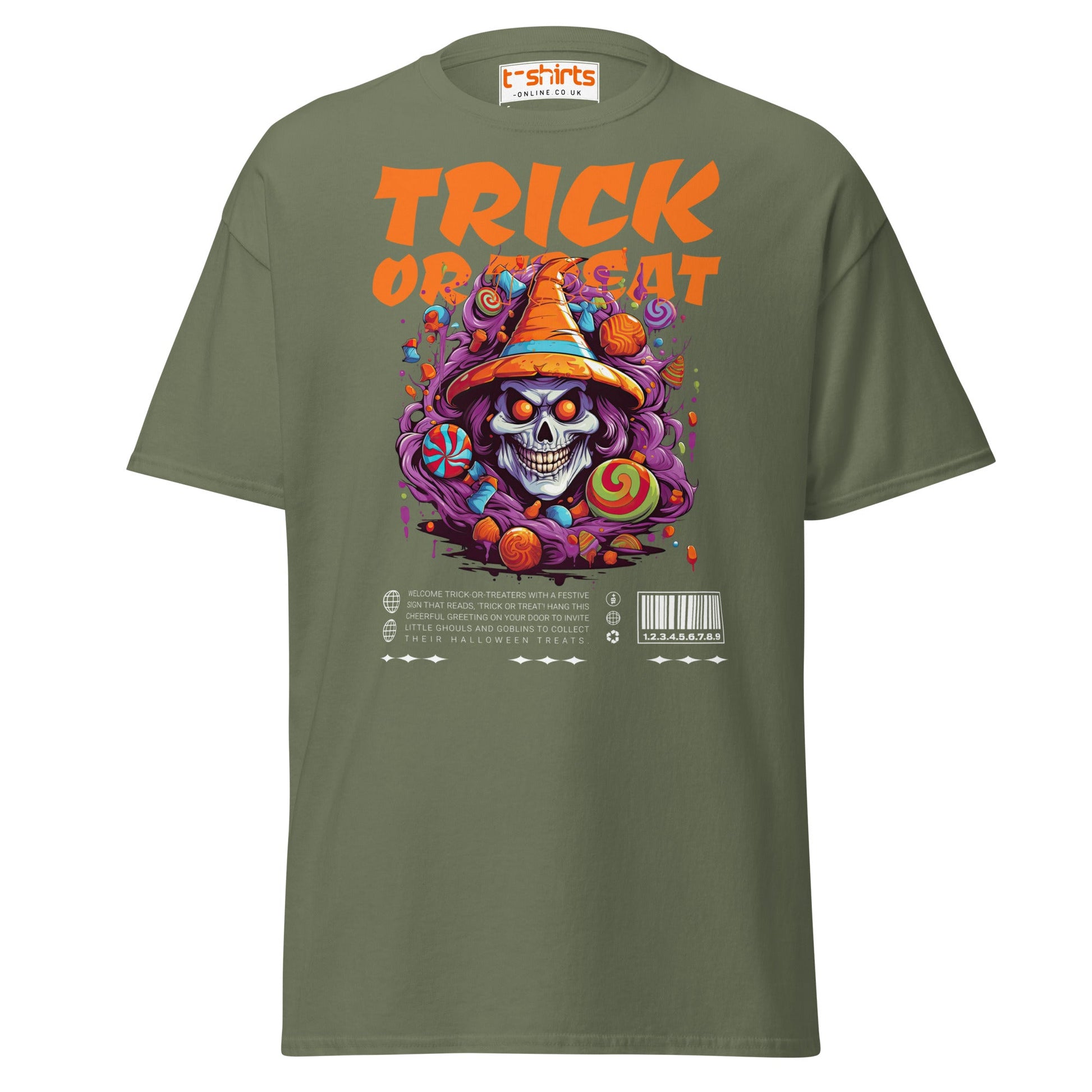 Trick or Treat Skull Halloween T-Shirt - Military Green - T-Shirts Online