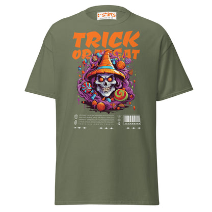 Trick or Treat Skull Halloween T-Shirt - Military Green - T-Shirts Online