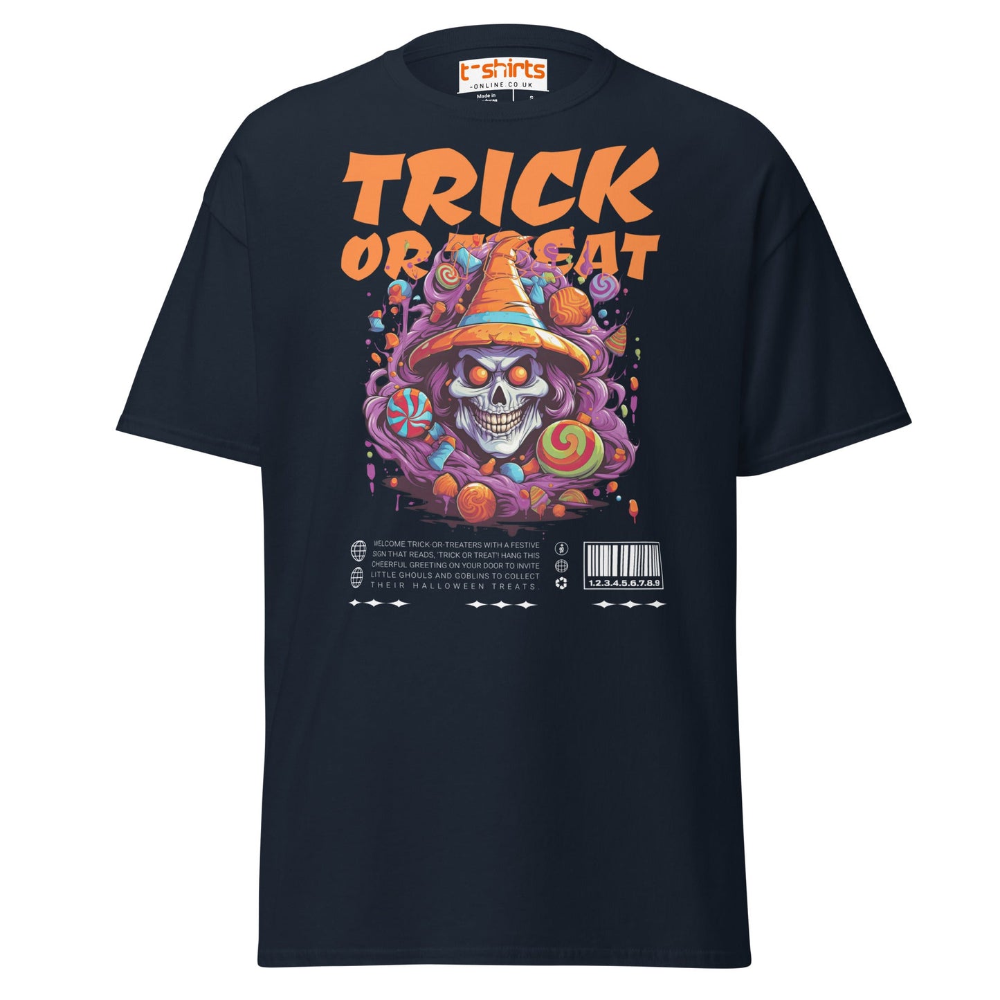 Trick or Treat Skull Halloween T-Shirt - Navy - T-Shirts Online