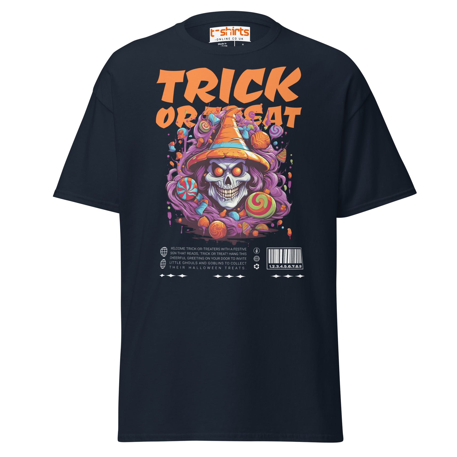 Trick or Treat Skull Halloween T-Shirt - Navy - T-Shirts Online
