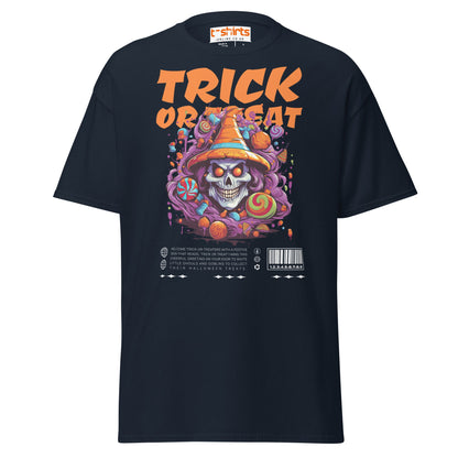 Trick or Treat Skull Halloween T-Shirt - Navy - T-Shirts Online