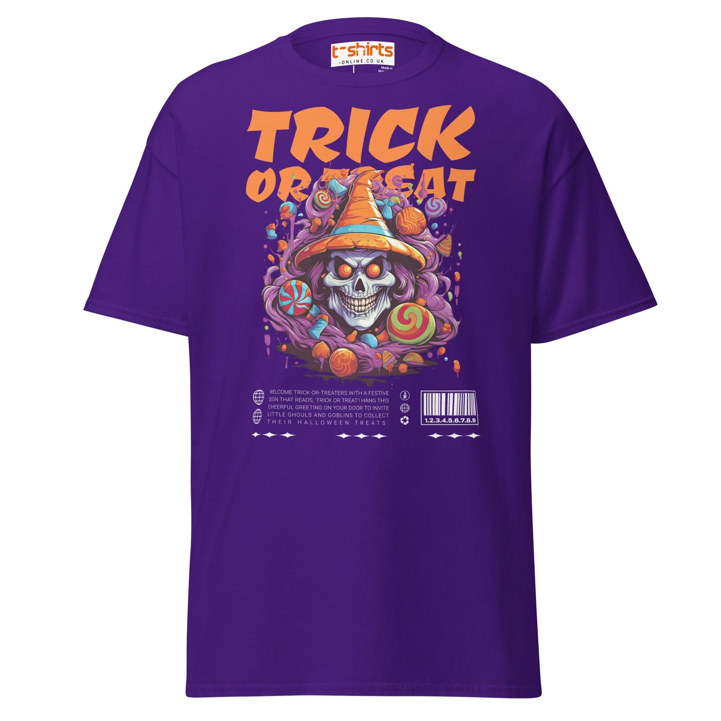 Trick or Treat Skull Halloween T-Shirt - Purple - T-Shirts Online